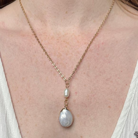 Necklace Baroque Pearls Gold Plated 18K, Real Pearls, Handmade Gorgeous Trendy - Picture 1 of 4